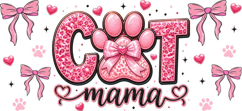 Cute Cat Mama with Bow Kitten UV DTF Cup Wrap for 16oz Glass Can