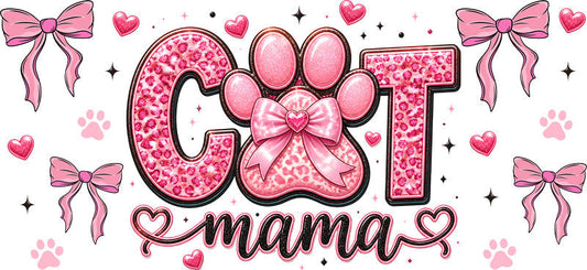 Cute Cat Mama with Bow Kitten UV DTF Cup Wrap for 16oz Glass Can