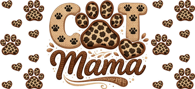Cat Mama Paw Print Kitten UV DTF Cup Wrap for 16oz Glass Can