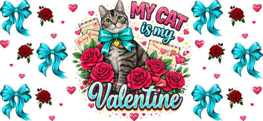 Valentine Cat Lover Heart Kitten UV DTF Cup Wrap for 16oz Glass Can
