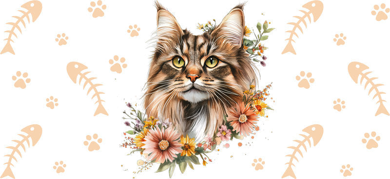 Maine Coon Cat Portrait UV DTF Cup Wrap for 16oz Glass Can