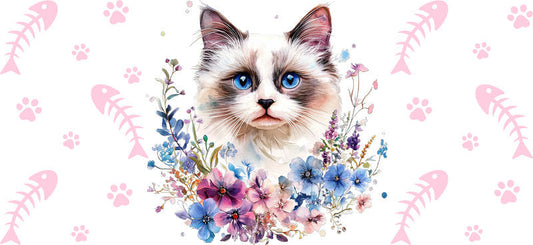 Ragdoll Kitten Flower Garden UV DTF Cup Wrap for 16oz Glass Can