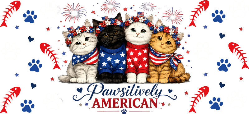 Patriotic Cat Lover USA Theme UV DTF Cup Wrap for 16oz Glass Can