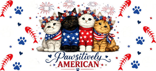 Patriotic Cat Lover USA Theme UV DTF Cup Wrap for 16oz Glass Can