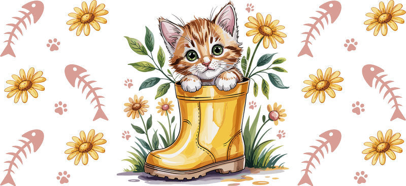 Cowboy Boot Kitten Western Theme UV DTF Cup Wrap for 16oz Glass Can