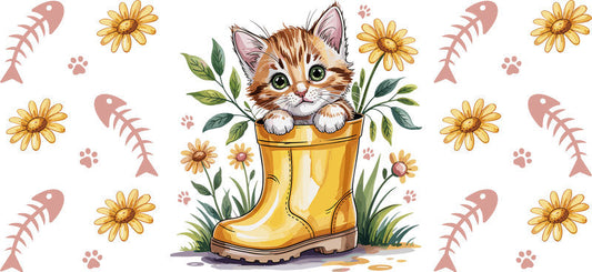 Cowboy Boot Kitten Western Theme UV DTF Cup Wrap for 16oz Glass Can