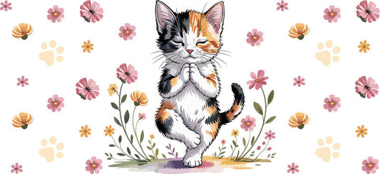 Playful Kitten Flower Garden UV DTF Cup Wrap for 16oz Glass Can