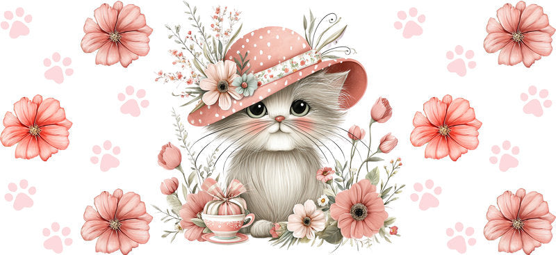 Spring Bunny Kitten Garden Theme UV DTF Cup Wrap for 16oz Glass Can