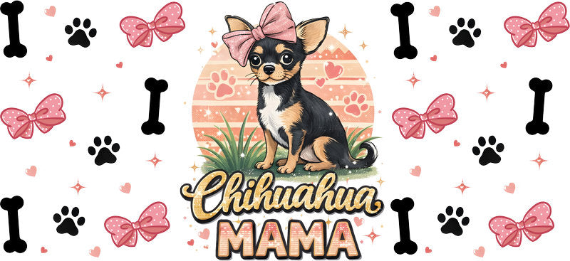 Chihuahua Mama Floral Dog Lover UV DTF Cup Wrap for 16oz Glass Can