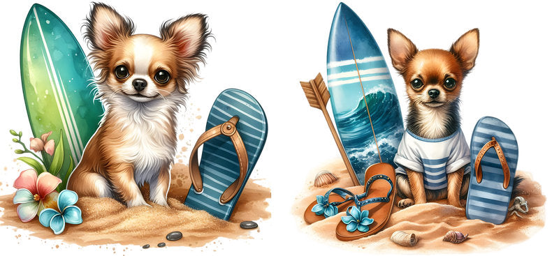 Beach Chihuahua Summer Dog UV DTF Cup Wrap for 16oz Glass Can