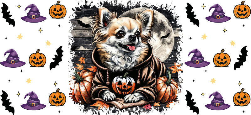 Gothic Chihuahua Floral Dog UV DTF Cup Wrap for 16oz Glass Can