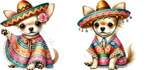 Mexican Fiesta Chihuahua Puppy UV DTF Cup Wrap for 16oz Glass Can