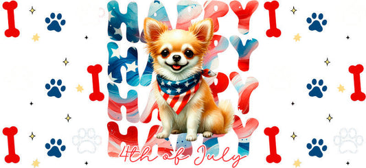 Patriotic Chihuahua American Dog UV DTF Cup Wrap for 16oz Glass Can