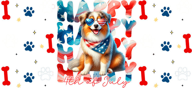 Red White Blue Chihuahua Dog UV DTF Cup Wrap for 16oz Glass Can