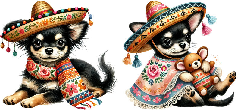 Mexican Chihuahua Couple Dog UV DTF Cup Wrap for 16oz Glass Can