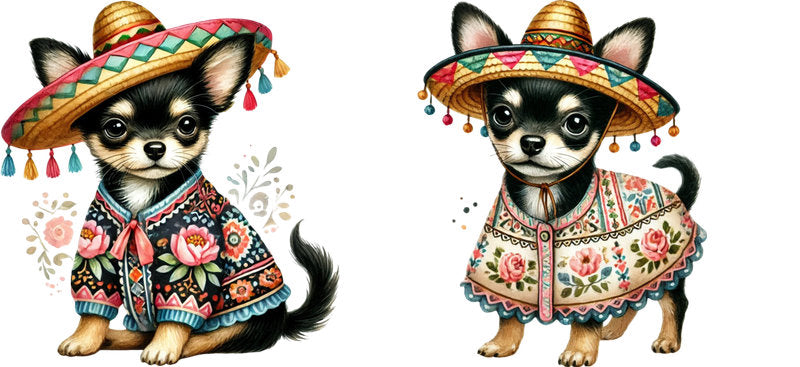 Fiesta Chihuahua Pair Dog UV DTF Cup Wrap for 16oz Glass Can