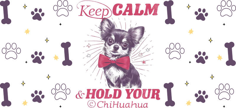 Keep Calm Chihuahua Lover Dog UV DTF Cup Wrap for 16oz Glass Can