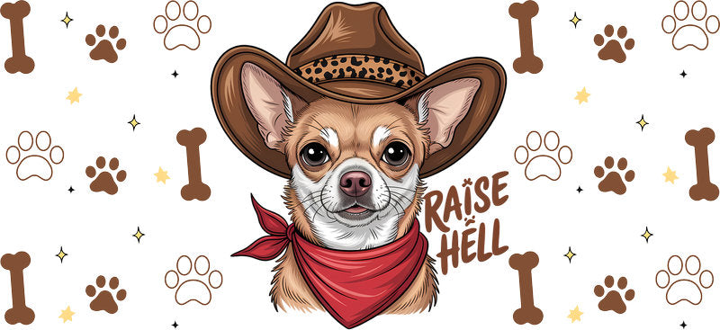 Cowboy Chihuahua Western Dog UV DTF Cup Wrap for 16oz Glass Can