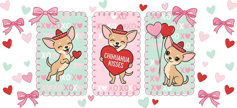 Valentine Chihuahua Love Puppy UV DTF Cup Wrap for 16oz Glass Can