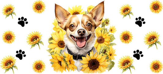 Sunflower Chihuahua Dog Lover UV DTF Cup Wrap for 16oz Glass Can