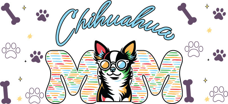 Chihuahua Rainbow Retro Dog UV DTF Cup Wrap for 16oz Glass Can