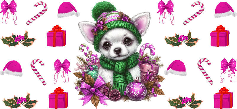 Floral Sloth and Chihuahua Dog UV DTF Cup Wrap for 16oz Glass Can
