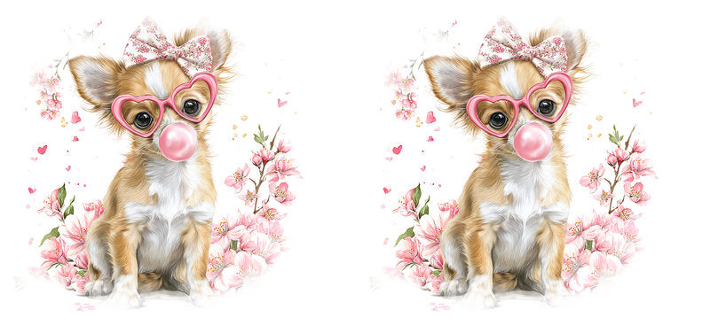 Pastel Chihuahua Flower Design UV DTF Cup Wrap for 16oz Glass Can