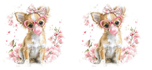 Pastel Chihuahua Flower Design UV DTF Cup Wrap for 16oz Glass Can