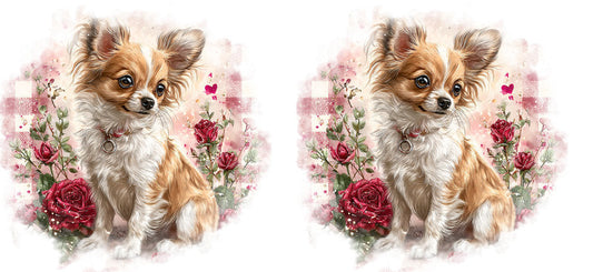 Rose Garden Chihuahua Puppy UV DTF Cup Wrap for 16oz Glass Can