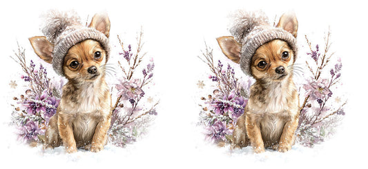 Boho Chihuahua Floral Puppy UV DTF Cup Wrap for 16oz Glass Can