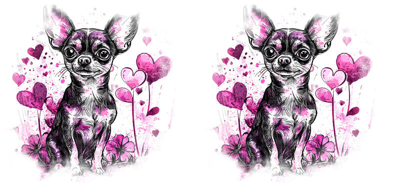 Pink Floral Chihuahua Artwork UV DTF Cup Wrap for 16oz Glass Can