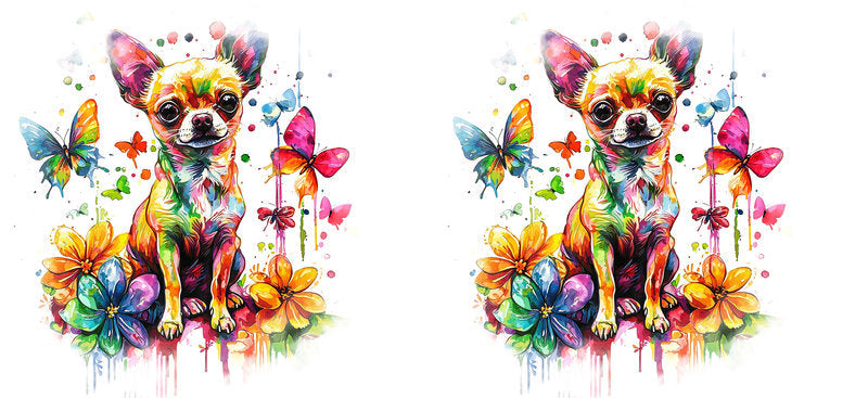 Colorful Chihuahua Puppy Artwork UV DTF Cup Wrap for 16oz Glass Can