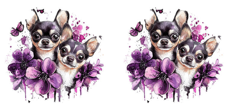 Purple Floral Chihuahua Design UV DTF Cup Wrap for 16oz Glass Can