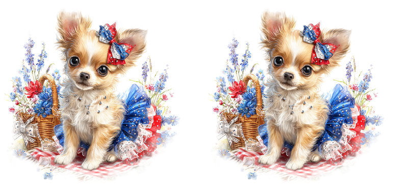 Patriotic Chihuahua Puppy Artwork UV DTF Cup Wrap for 16oz Glass Can