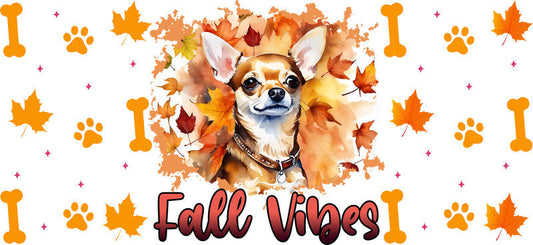 Fall Vibes Chihuahua Autumn Dog UV DTF Cup Wrap for 16oz Glass Can