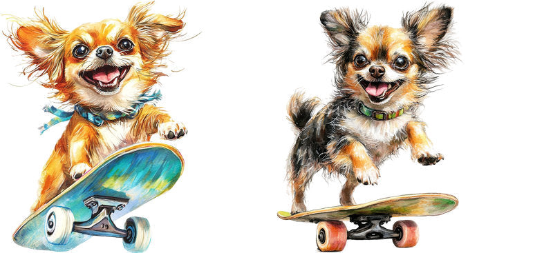 Skateboard Chihuahua Adventure Dog UV DTF Cup Wrap for 16oz Glass Can