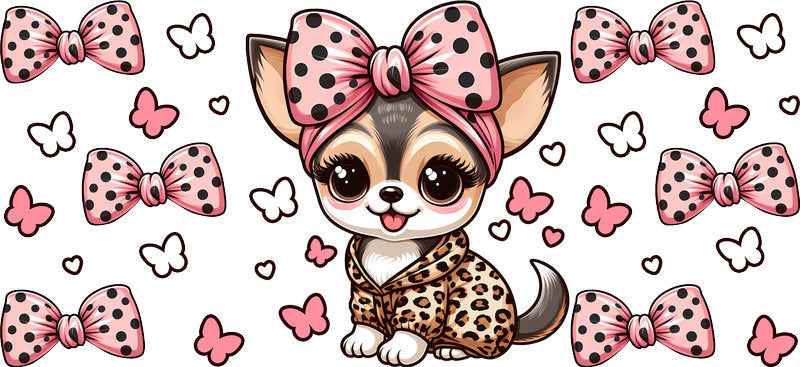 Pink Bow Chihuahua Puppy UV DTF Cup Wrap for 16oz Glass Can
