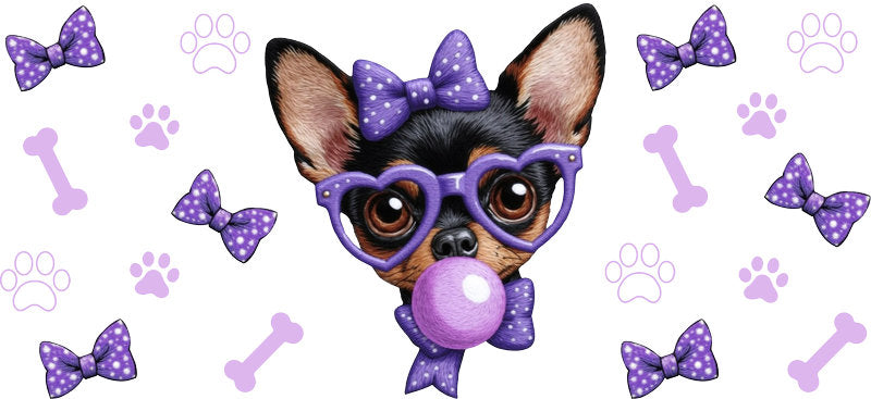 Purple Glasses Chihuahua Puppy UV DTF Cup Wrap for 16oz Glass Can