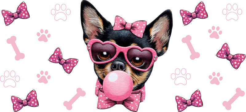 Bubblegum Chihuahua Pink Bows UV DTF Cup Wrap for 16oz Glass Can