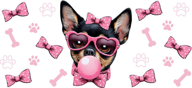 Fashion Chihuahua Bubblegum Puppy UV DTF Cup Wrap for 16oz Glass Can