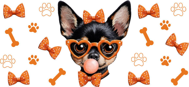 Orange Sunglasses Chihuahua Dog UV DTF Cup Wrap for 16oz Glass Can