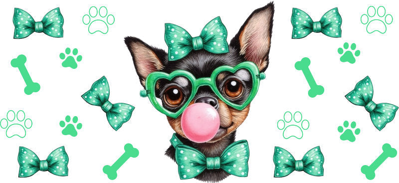 Mint Bubblegum Chihuahua Dog UV DTF Cup Wrap for 16oz Glass Can