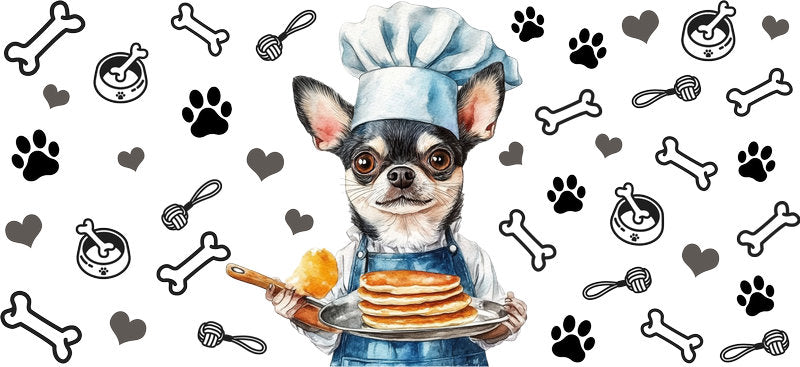 Chef Chihuahua Kitchen Dog UV DTF Cup Wrap for 16oz Glass Can