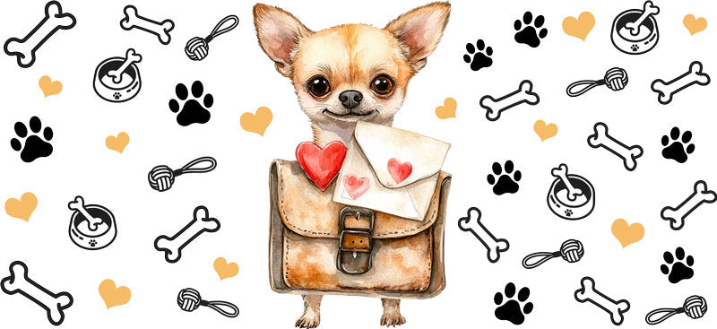 Love Letter Chihuahua Cute Dog UV DTF Cup Wrap for 16oz Glass Can
