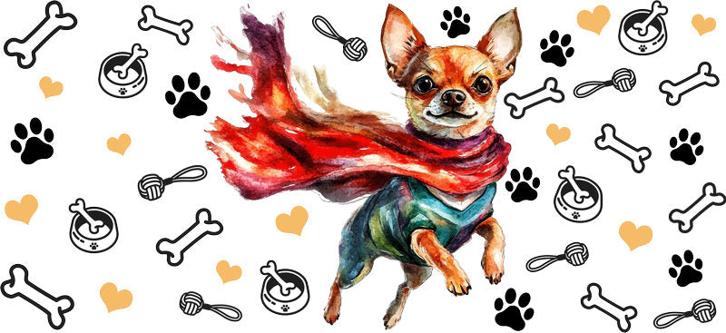 Superhero Chihuahua Puppy UV DTF Cup Wrap for 16oz Glass Can