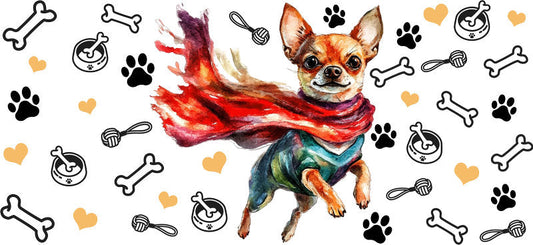 Superhero Chihuahua Puppy UV DTF Cup Wrap for 16oz Glass Can