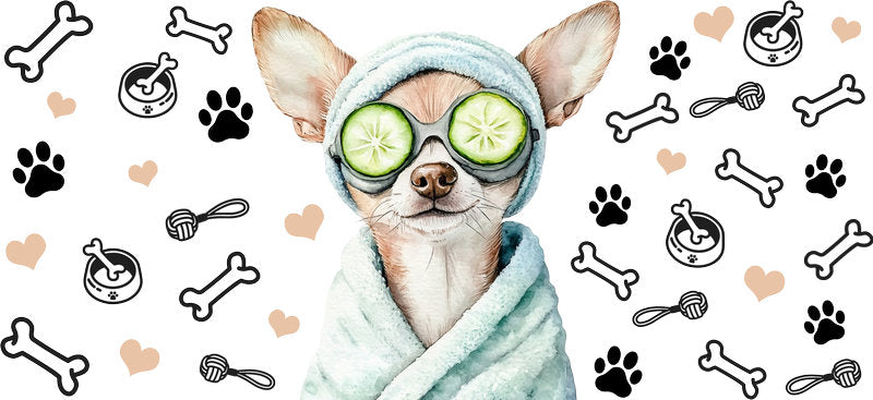 Spa Day Chihuahua Cucumber Mask Dog UV DTF Cup Wrap for 16oz Glass Can