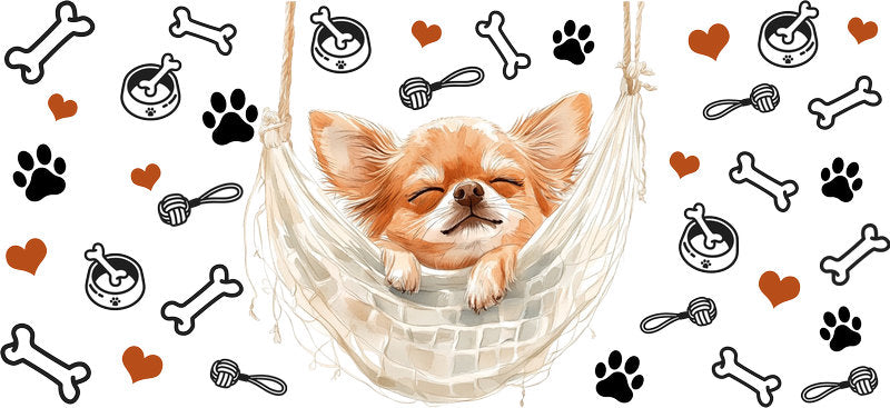 Hammock Chihuahua Relaxing Dog UV DTF Cup Wrap for 16oz Glass Can