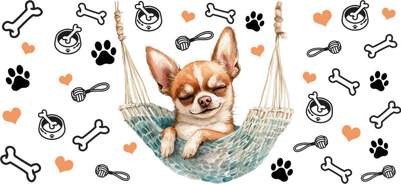 Swinging Chihuahua Puppy UV DTF Cup Wrap for 16oz Glass Can