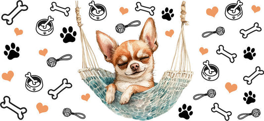 Swinging Chihuahua Puppy UV DTF Cup Wrap for 16oz Glass Can